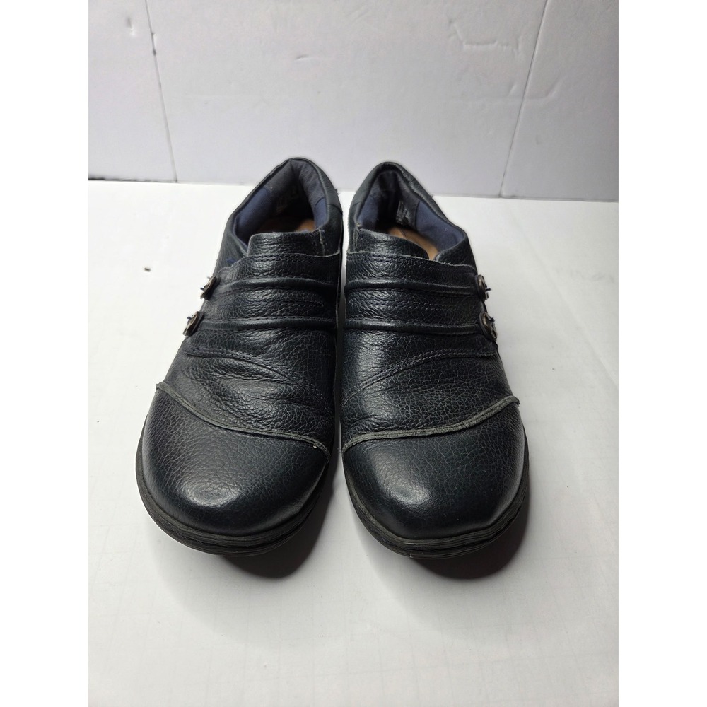 Clarks Collection Cheyn Madi Navy Blue‎ Leather Ruched Loafers Womens 7.5 M